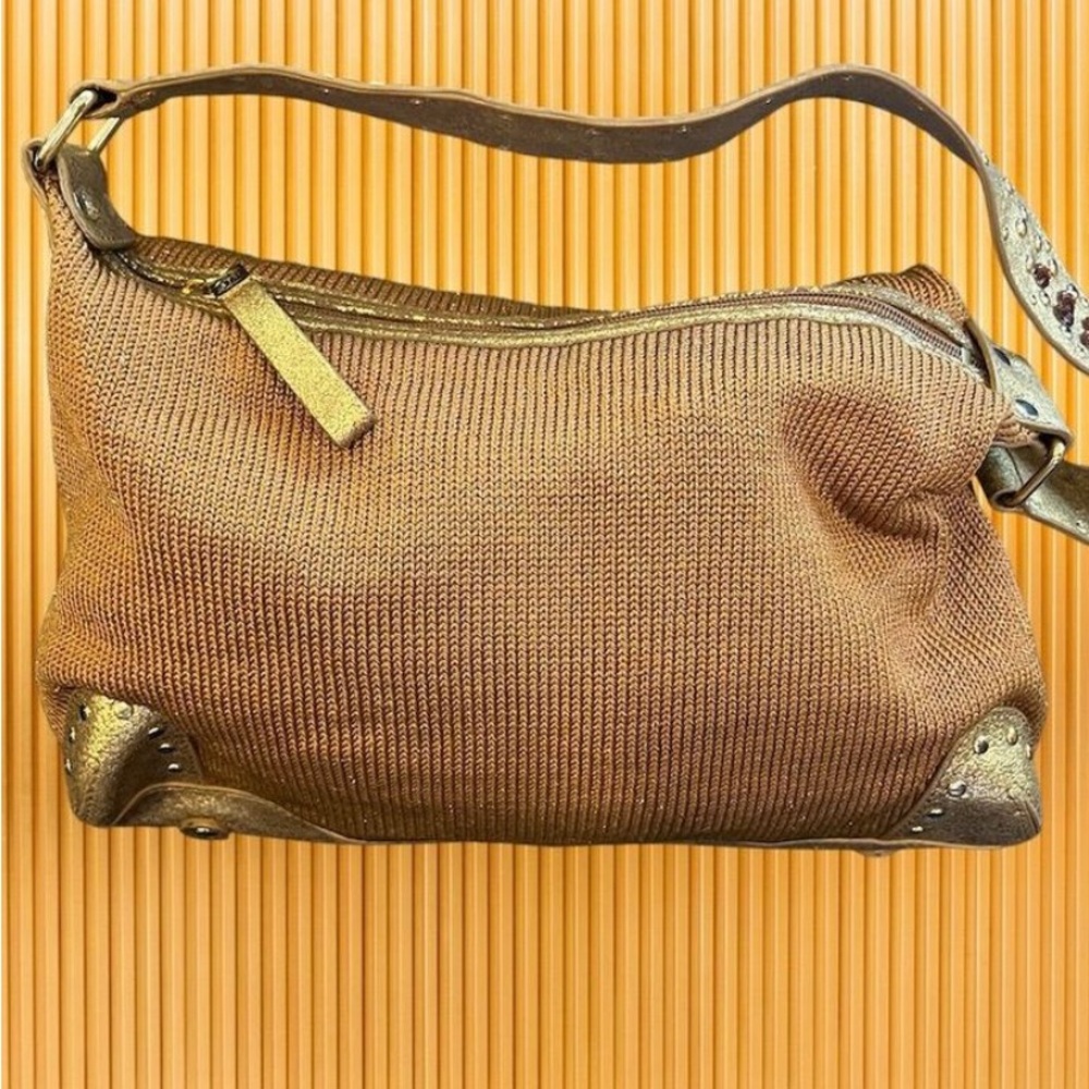The Sak Women's Gold Crochet & Faux Leather Rhinestone Shoulder Bag